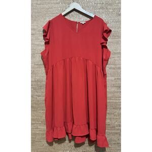 Jodifl Short Ruffled Sleeves V-neck Red Ruffled Dress Plus Size 3X